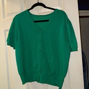 Green Short Sleeve Cardigan- Large / SHEIN